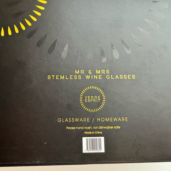 Verre Esprit Mr And Mrs Set Of 2 Crystal Stemless Wine Glasses - Picture 6 of 7